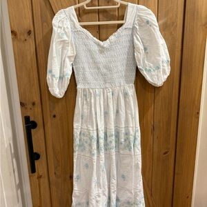 Elegant White and Blue Floral Dress